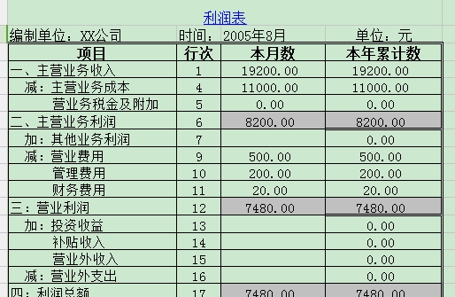 利润表表格截图1