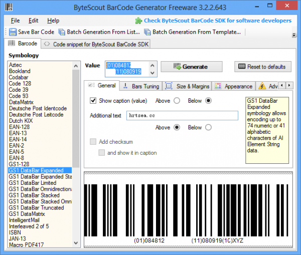 ByteScout BarCode Generator(条形码生成器)